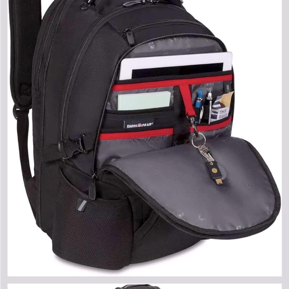 SwissGear Black Laptop Backpack with Red Accents - Picture 6 of 12